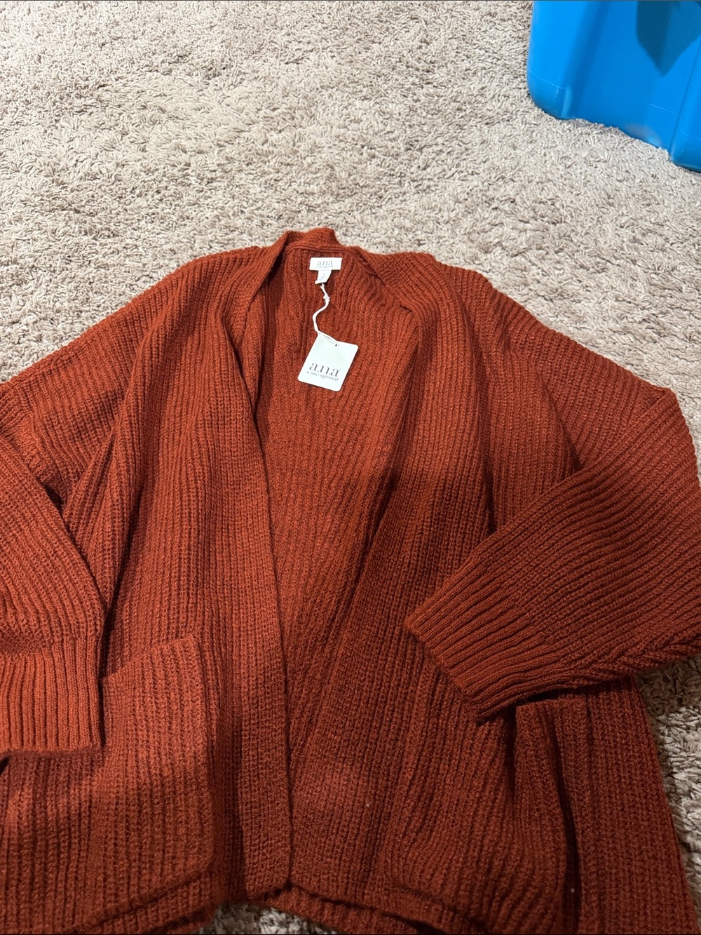 Open-Front Ribbed Cardigan Sweater - Rust - Picture 2 of 4